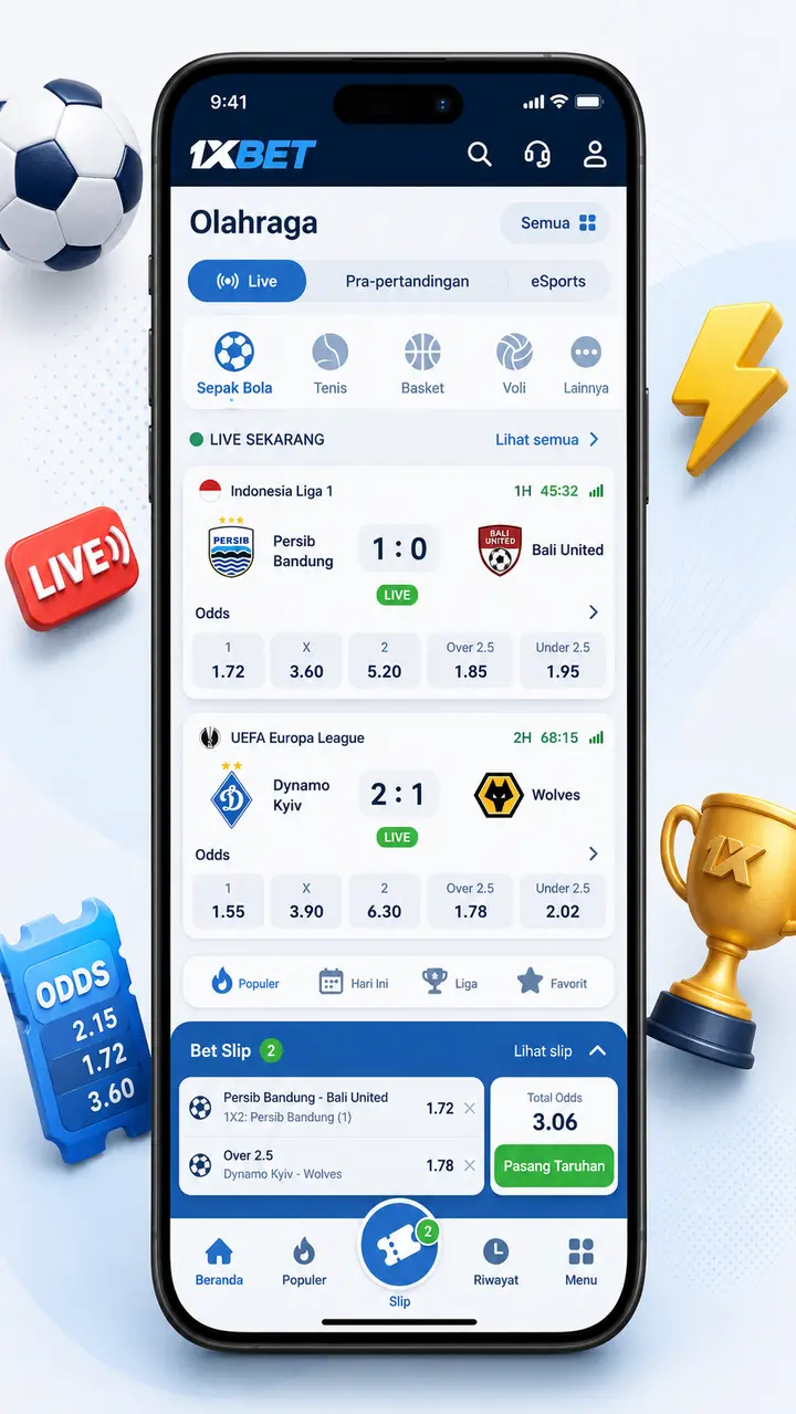 1xBet sports live betting screen on mobile
