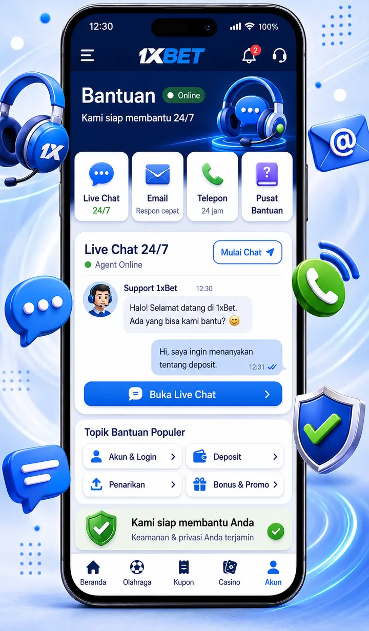 1xBet live chat support on mobile